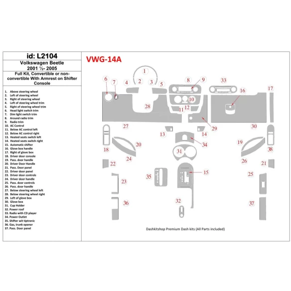 Volkswagen Beetle 2001-2005 Full Set Interior BD Dash Trim Kit