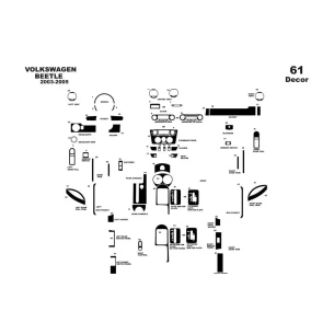 Volkswagen Beetle 2003-2005 3D Interior Dashboard Trim Kit Dash Trim Dekor 61-Parts