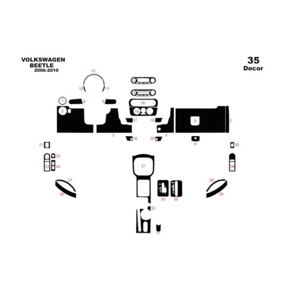 Volkswagen Beetle 2006-2010 3D Interior Dashboard Trim Kit Dash Trim Dekor 35-Parts