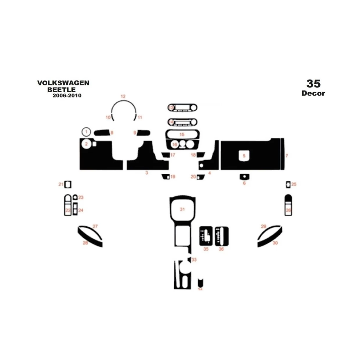 Volkswagen Beetle 2006-2010 3D Interior Dashboard Trim Kit Dash Trim Dekor 35-Parts