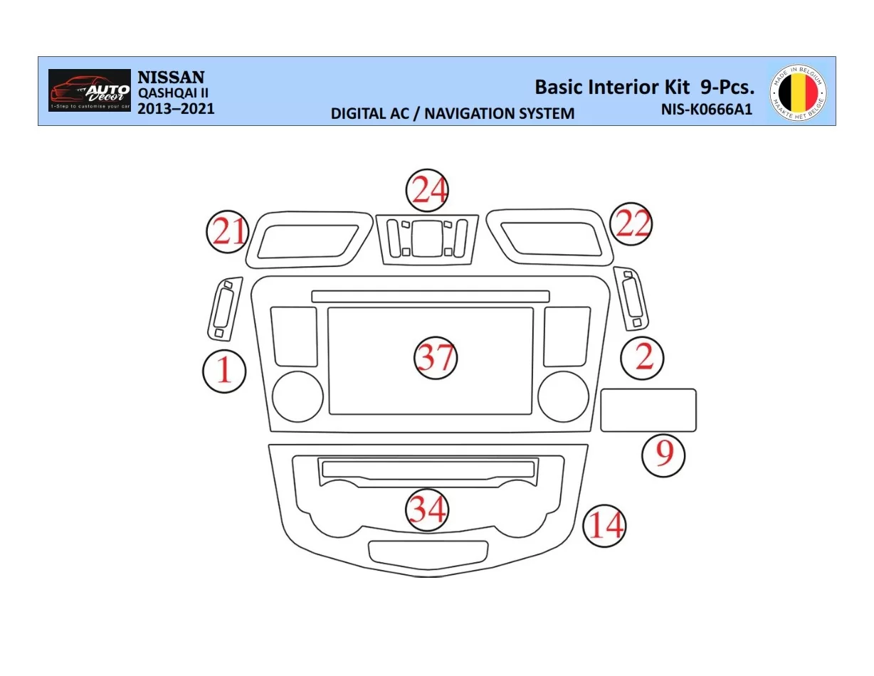 Nissan Qashqai 2018 Interior WHZ Dashboard trim kit 9 Parts - 1 - Interior Dash Trim Kit