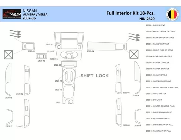 Nissan Versa-Almera 2007 Interior WHZ Dashboard trim kit 18 Parts - 1 - Interior Dash Trim Kit