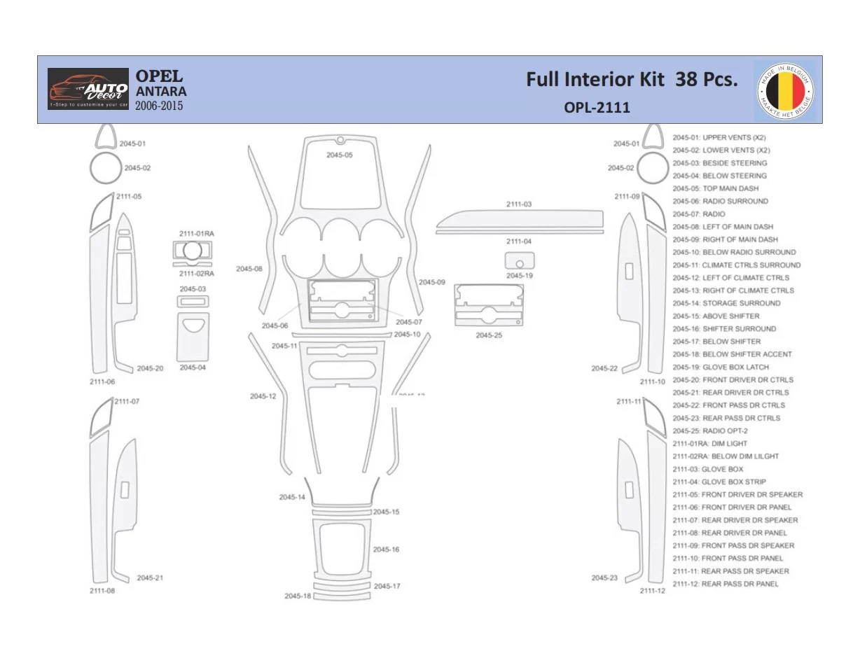 Opel Antara 2006-2015 Interior WHZ Dashboard trim kit 38 Parts - 1 - Interior Dash Trim Kit