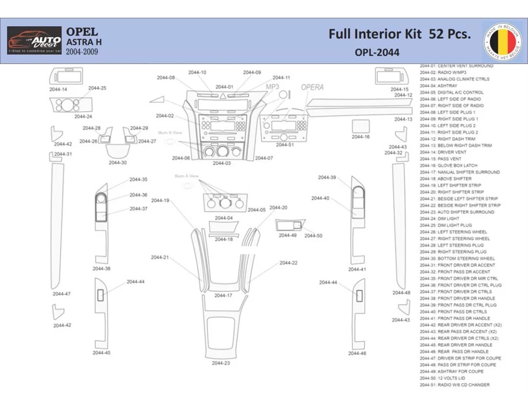 Opel Astra-H  Interior WHZ Dashboard trim kit 52 Parts - 1 - Interior Dash Trim Kit