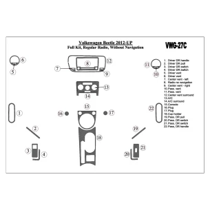 Volkswagen Beetle 2012-UP Full Set, Standart Audio, Without NAVI Interior BD Dash Trim Kit 2
