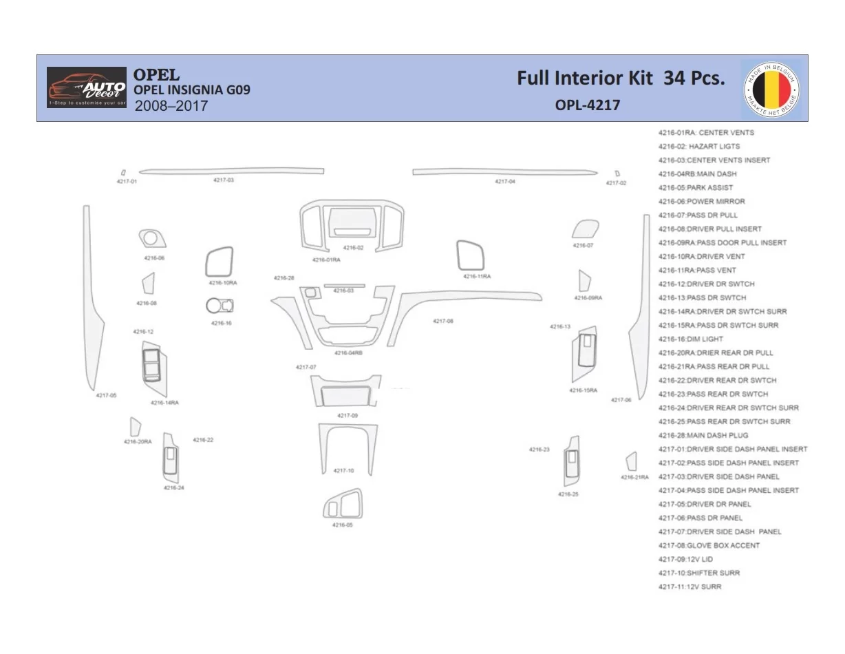 Opel Insignia 2008-2013 Interior WHZ Dashboard trim kit 34 Parts - 1 - Interior Dash Trim Kit