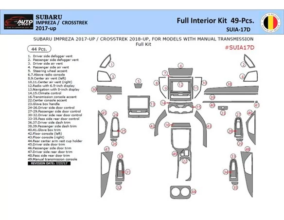 Subaru Impreza Crosstreck 2018-2022 Interior WHZ Dashboard trim kit Parts - 1 - Interior Dash Trim Kit
