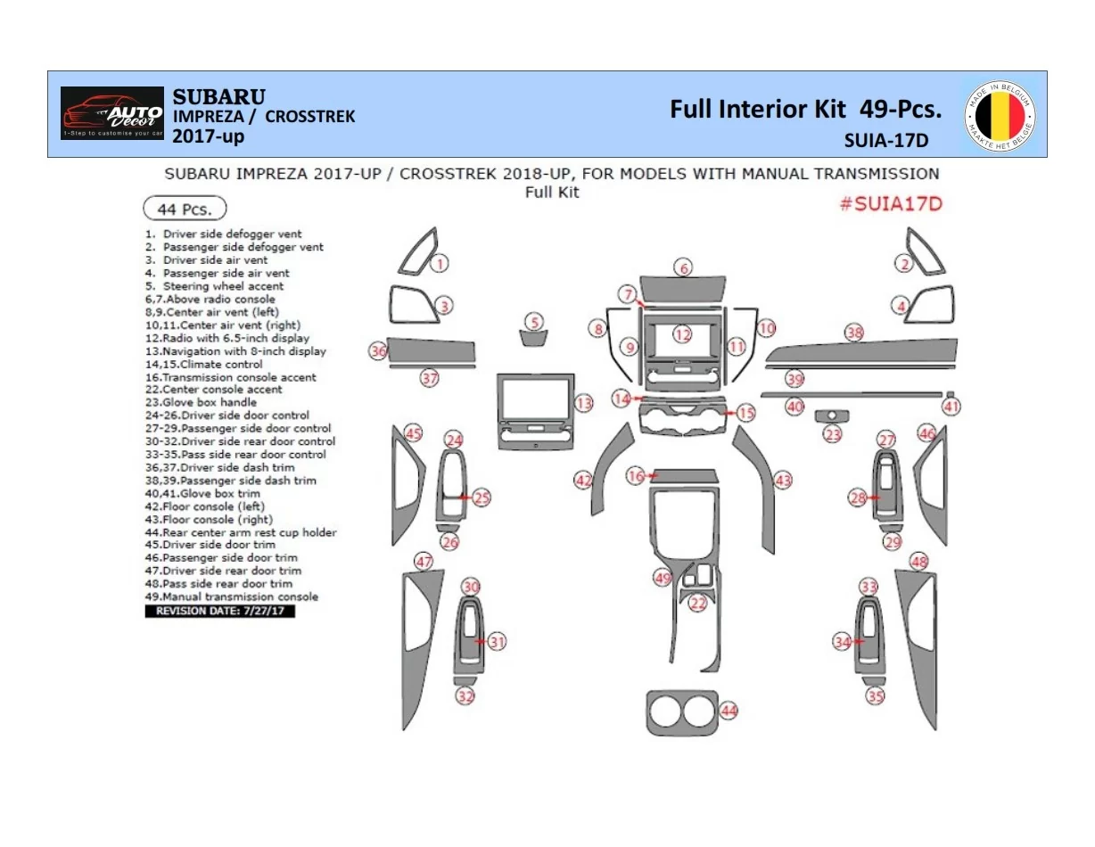Subaru Impreza Crosstreck 2018-2022 Interior WHZ Dashboard trim kit Parts - 1 - Interior Dash Trim Kit