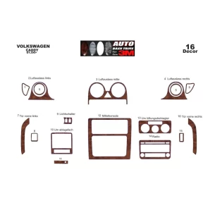 Volkswagen Caddy 01.04-08.09 3D Interior Dashboard Trim Kit Dash Trim Dekor 16-Parts 2