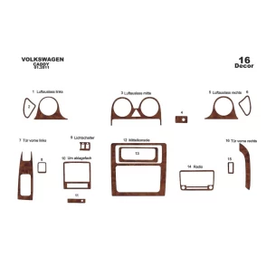 Volkswagen Caddy 09.2010 3D Interior Dashboard Trim Kit Dash Trim Dekor 16-Parts 2