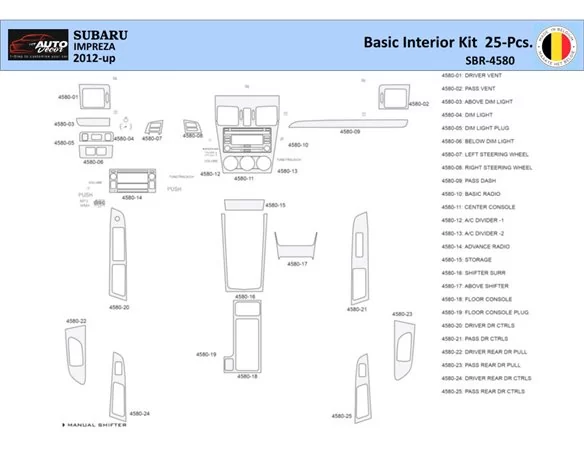 Subaru Impreza 2012 Interior WHZ Dashboard trim kit 25 Parts - 1 - Interior Dash Trim Kit