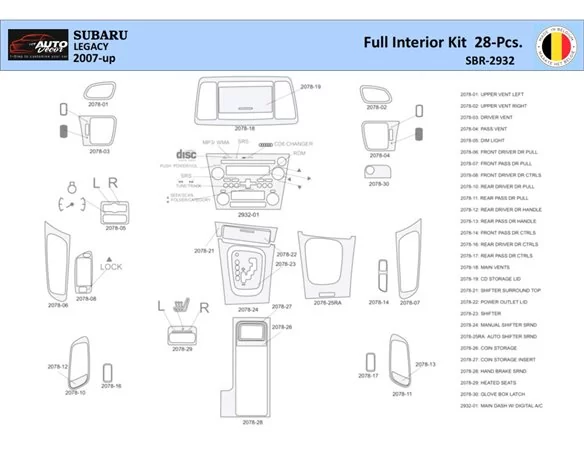 Subaru Legacy 2007 Interior WHZ Dashboard trim kit 28 Parts - 1 - Interior Dash Trim Kit