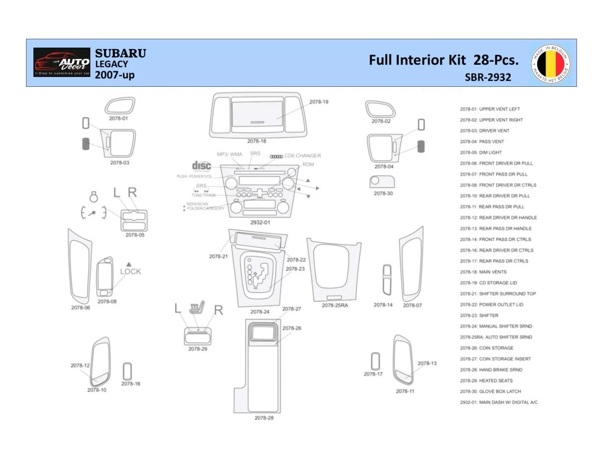 Subaru Legacy 2007 Interior WHZ Dashboard trim kit 28 Parts - 1 - Interior Dash Trim Kit