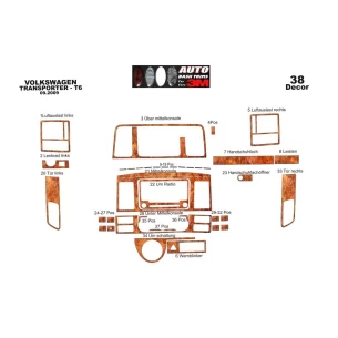 Volkswagen Carevelle T6 09.2009 3D Interior Dashboard Trim Kit Dash Trim Dekor 37-Parts