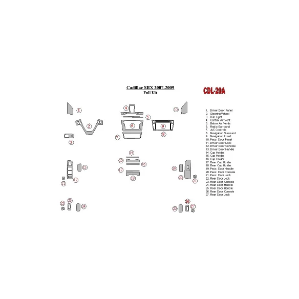 Cadillac SRX 2007-2009 Full Set Interior BD Dash Trim Kit