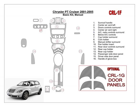 Chrysler PT Cruiser 2001-2005 Basic Set, Manual Gearbox, 16 Parts set Interior BD Dash Trim Kit