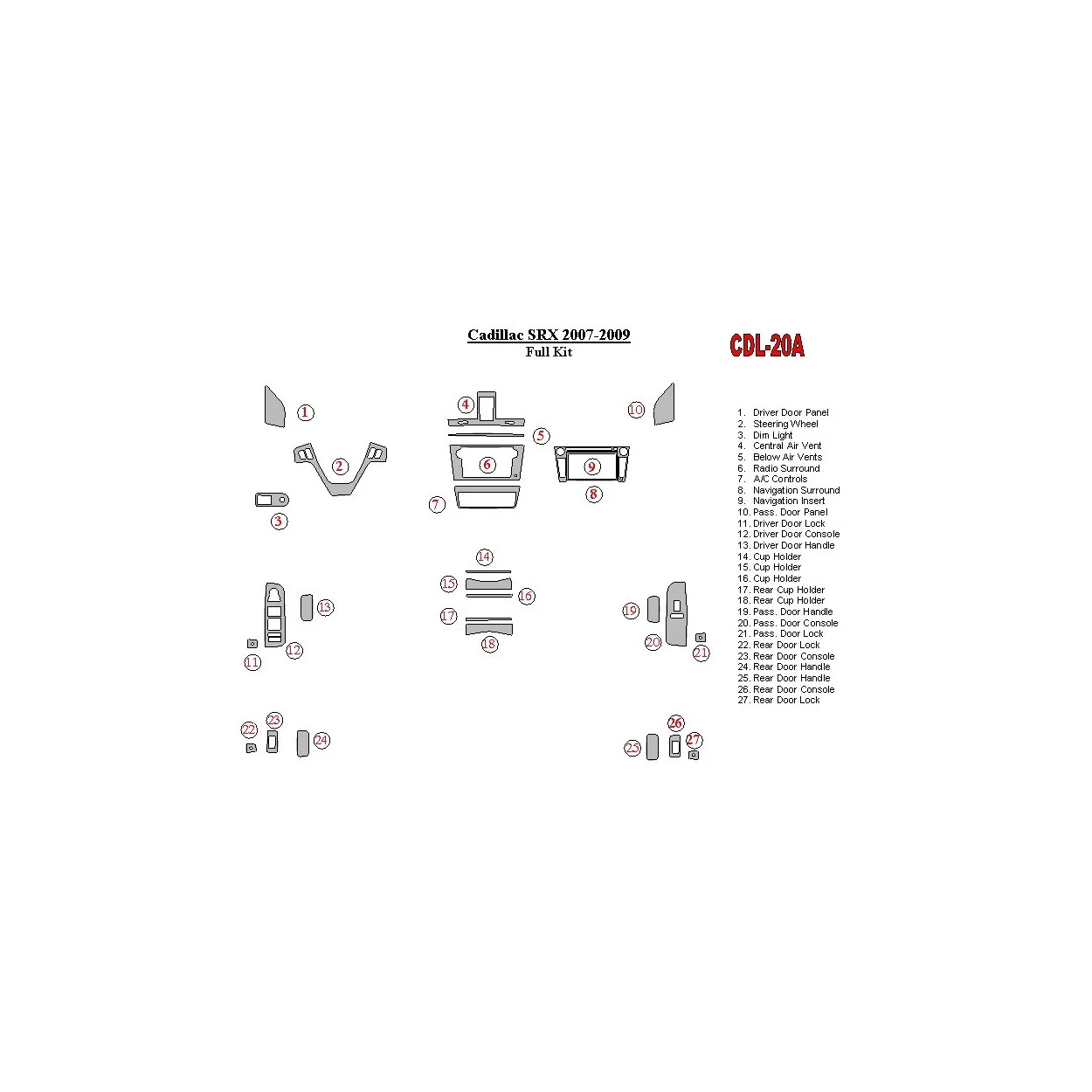 Cadillac SRX 2007-2009 Full Set Interior BD Dash Trim Kit