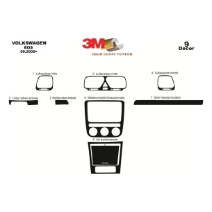 Volkswagen Eos 09.05-12.10 3D Interior Dashboard Trim Kit Dash Trim Dekor 9-Parts 2
