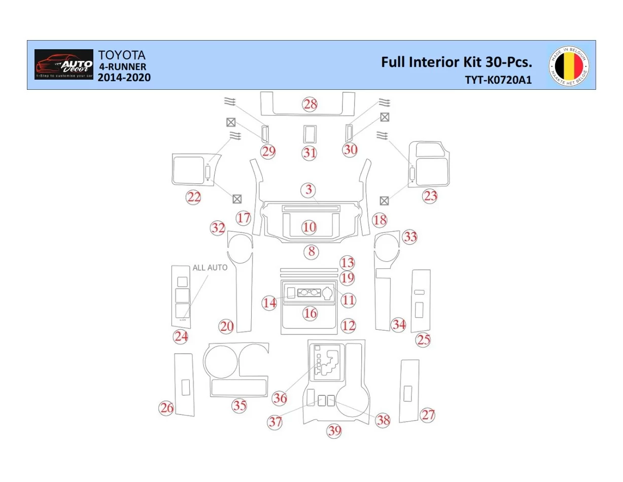 Toyota 4Runner 2014 Interior WHZ Dashboard trim kit 30 Parts - 1 - Interior Dash Trim Kit