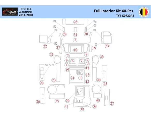 Toyota 4Runner 2014 Interior WHZ Dashboard trim kit 40 Parts - 1 - Interior Dash Trim Kit