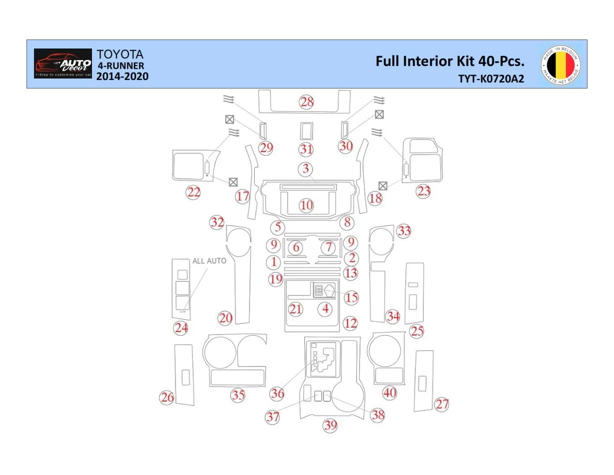 Toyota 4Runner 2014 Interior WHZ Dashboard trim kit 40 Parts - 1 - Interior Dash Trim Kit
