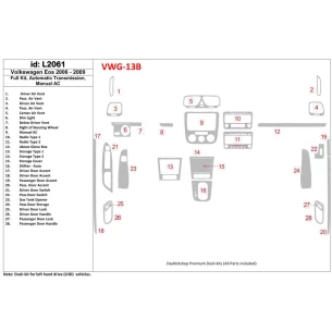 Volkswagen EOS 2006-2009 Full Set, Automatic Gearbox, Aircondition Interior BD Dash Trim Kit 2