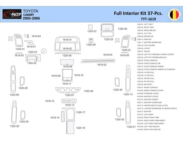 Toyota Camry 2005-2006 Interior WHZ Dashboard trim kit 37 Parts - 1 - Interior Dash Trim Kit