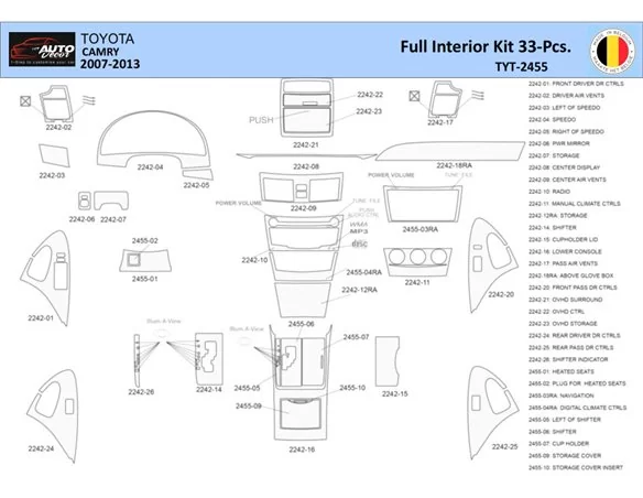Toyota Camry 2006-2013 Interior WHZ Dashboard trim kit 33 Parts - 1 - Interior Dash Trim Kit
