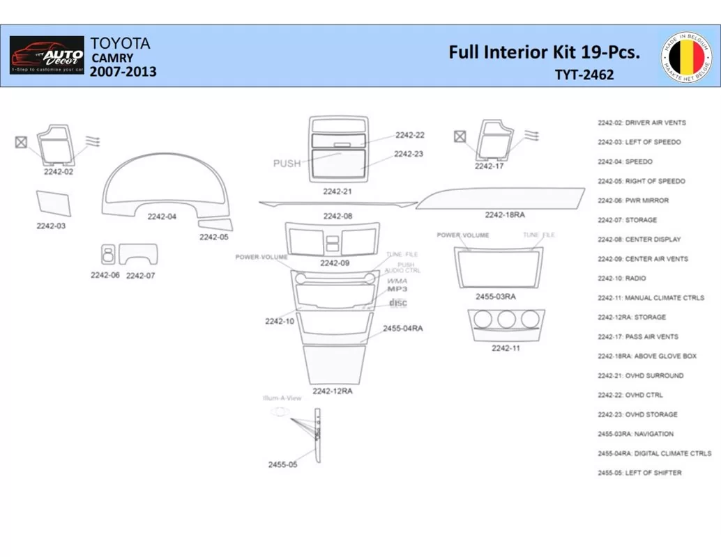 Toyota Camry 2006-2013 Interior WHZ Dashboard trim kit 19 Parts - 1 - Interior Dash Trim Kit
