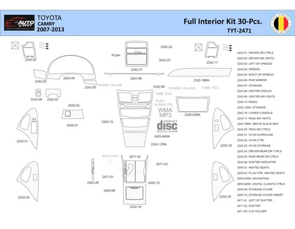Toyota Camry 2006-2013 Interior WHZ Dashboard trim kit 30 Parts - 1 - Interior Dash Trim Kit
