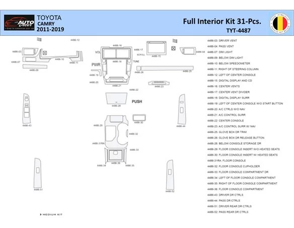 Toyota Camry 2011-2019 Interior WHZ Dashboard trim kit 31 Parts - 1 - Interior Dash Trim Kit