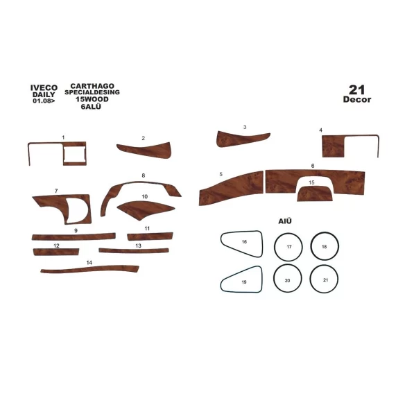 CARTHAGO Iveco Motorhome 01.2007 3D Interior Dashboard Trim Kit Dash Trim Dekor 21-Parts