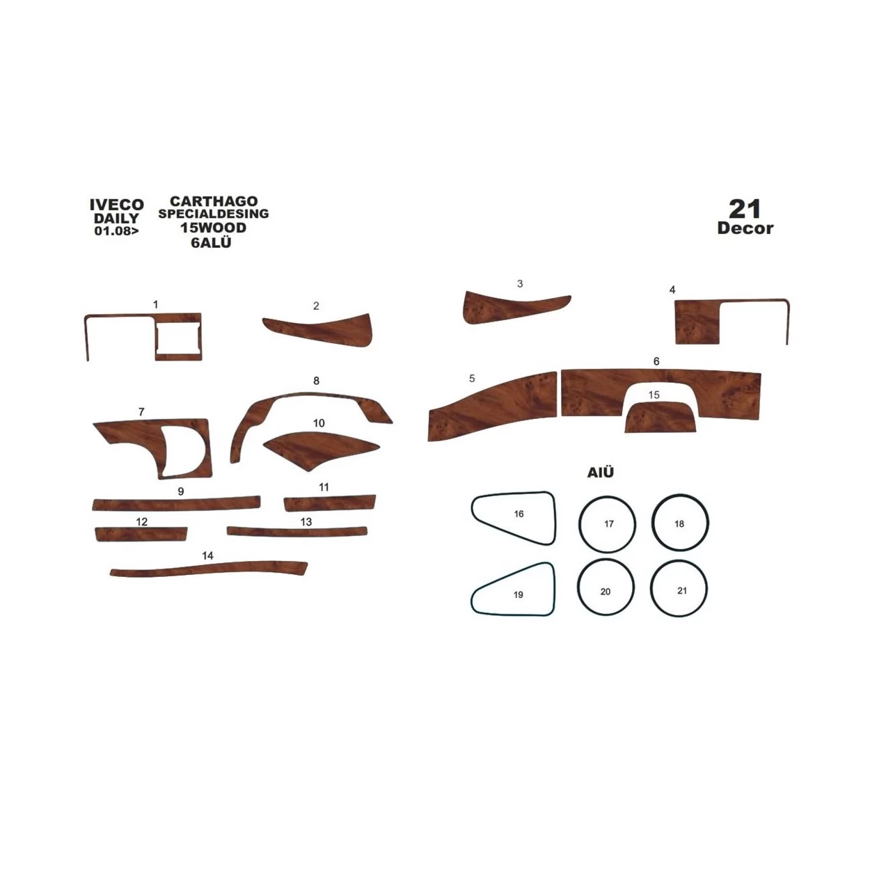CARTHAGO Iveco Motorhome 01.2007 3D Interior Dashboard Trim Kit Dash Trim Dekor 21-Parts