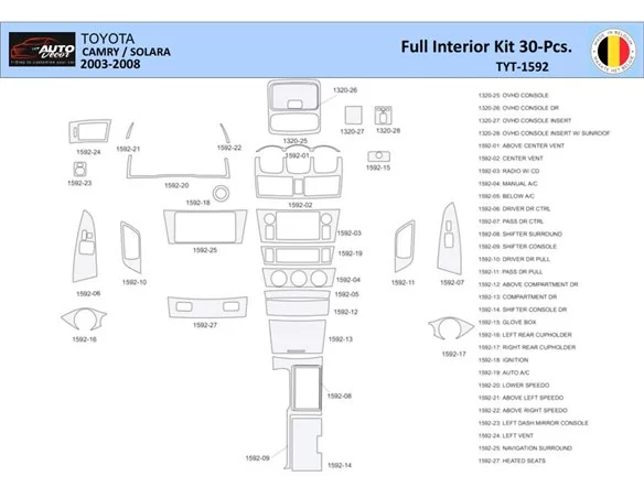 Toyota Camry-Solara 2003-2008 Interior WHZ Dashboard trim kit 30 Parts - 1 - Interior Dash Trim Kit