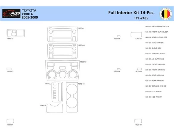 Toyota Corolla 2005 Interior WHZ Dashboard trim kit 14 Parts - 1 - Interior Dash Trim Kit