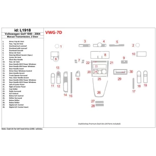 Volkswagen Golf 1999-2004 2 Doors, with glowe-box, 26 Parts set Interior BD Dash Trim Kit 2