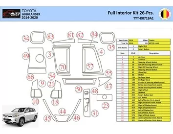 Toyota Highlander 2013-2016 Interior WHZ Dashboard trim kit 26 Parts - 1 - Interior Dash Trim Kit