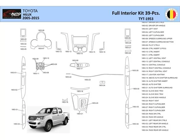 Toyota Hilux 2005 Interior WHZ Dashboard trim kit 39 Parts - 1 - Interior Dash Trim Kit