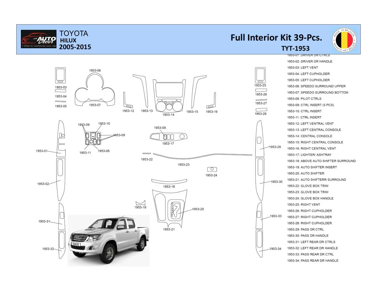 Toyota Hilux 2005 Interior WHZ Dashboard trim kit 39 Parts - 1 - Interior Dash Trim Kit
