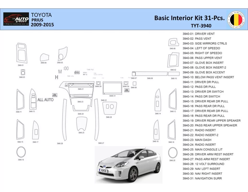 Toyota Prius 2009-2015 Interior WHZ Dashboard trim kit 31 Parts - 1 - Interior Dash Trim Kit