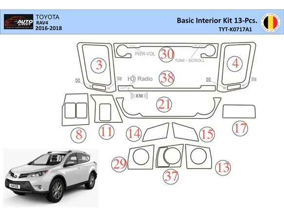 Toyota RAV4 2015 Interior WHZ Dashboard trim kit 13 Parts - 1 - Interior Dash Trim Kit