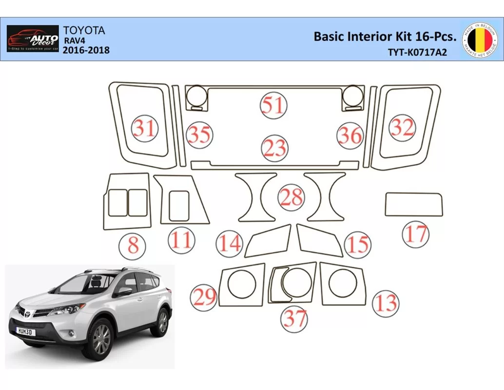 Toyota RAV4 2015 Interior WHZ Dashboard trim kit 16 Parts - 1 - Interior Dash Trim Kit