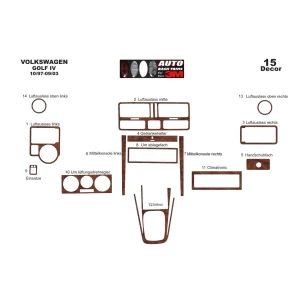 Volkswagen Golf IV 10.97-09.03 3D Interior Dashboard Trim Kit Dash Trim Dekor 15-Parts