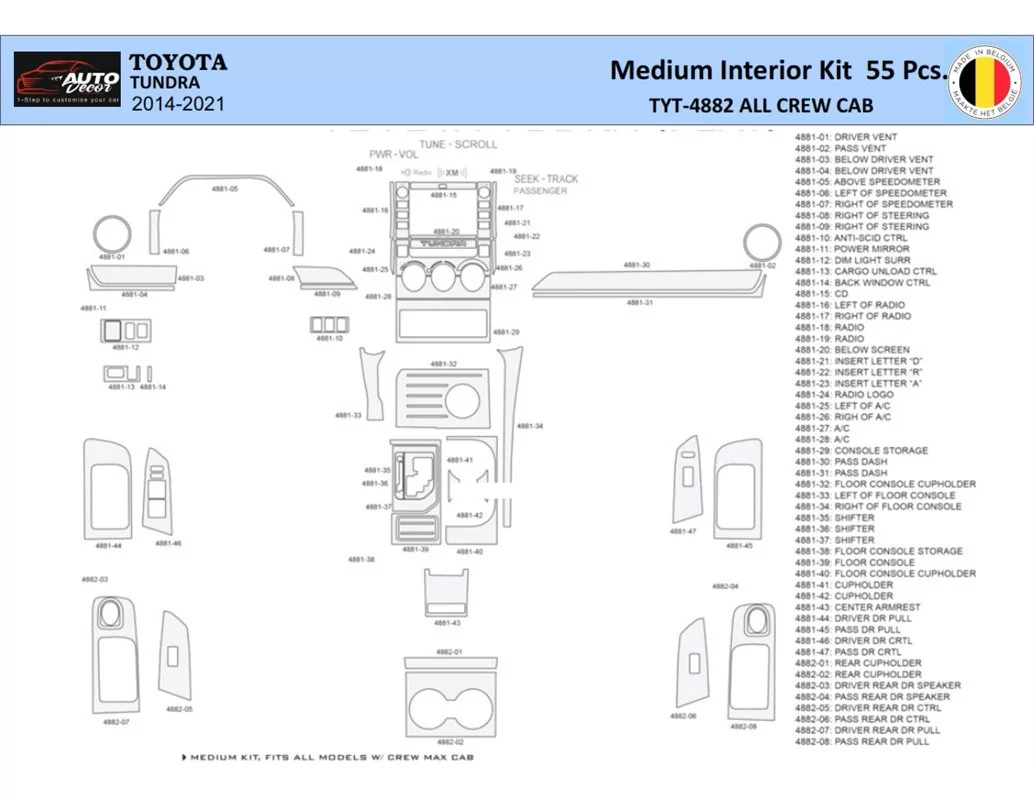 Toyota Tundra 2014-2021 Interior WHZ Dashboard trim kit 55 Parts - 1 - Interior Dash Trim Kit