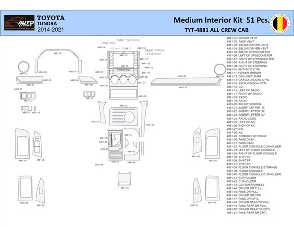 Toyota Tundra 2014-2021 Interior WHZ Dashboard trim kit 51 Parts - 1 - Interior Dash Trim Kit