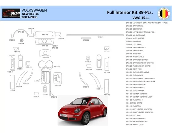 VolksWagen Beetle 2002-2005 Interior WHZ Dashboard trim kit 41 Parts - 1 - Interior Dash Trim Kit