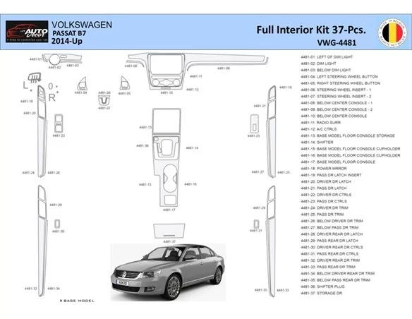 Volkswagen Passat B7-5 2014 Interior WHZ Dashboard trim kit 37 Parts - 1 - Interior Dash Trim Kit