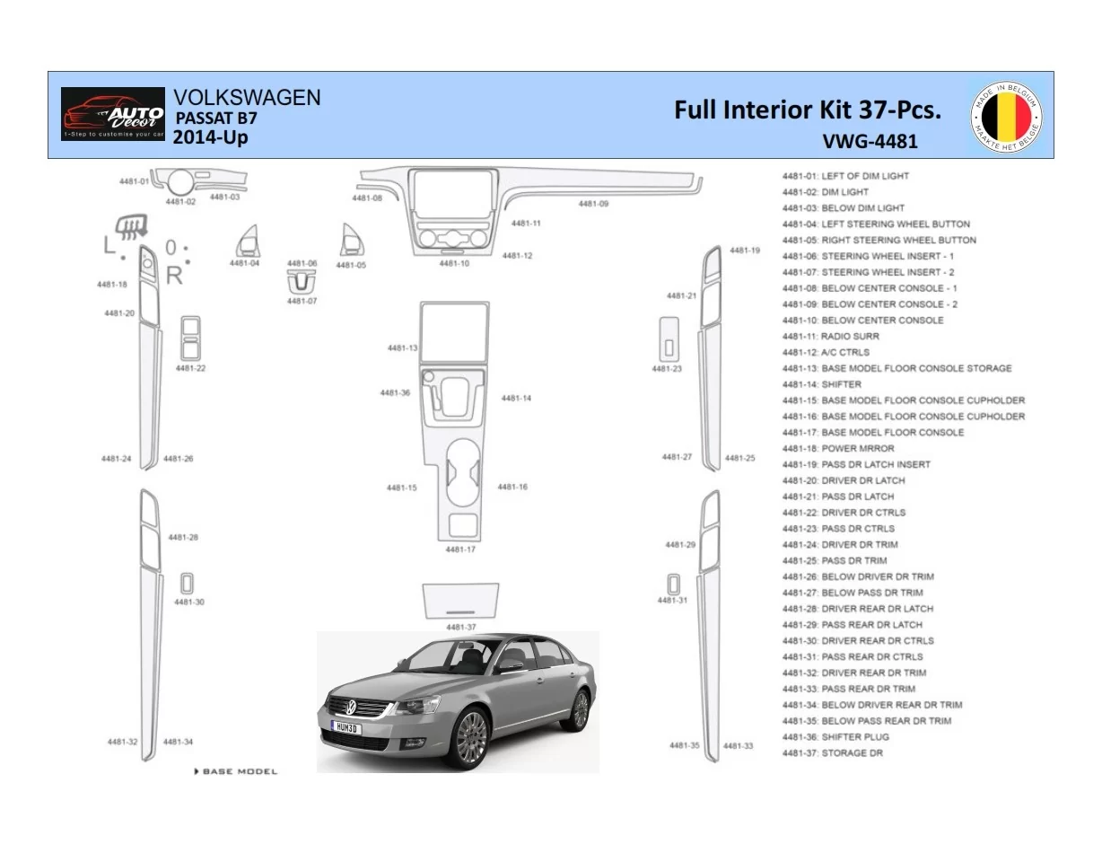 Volkswagen Passat B7-5 2014 Interior WHZ Dashboard trim kit 37 Parts - 1 - Interior Dash Trim Kit