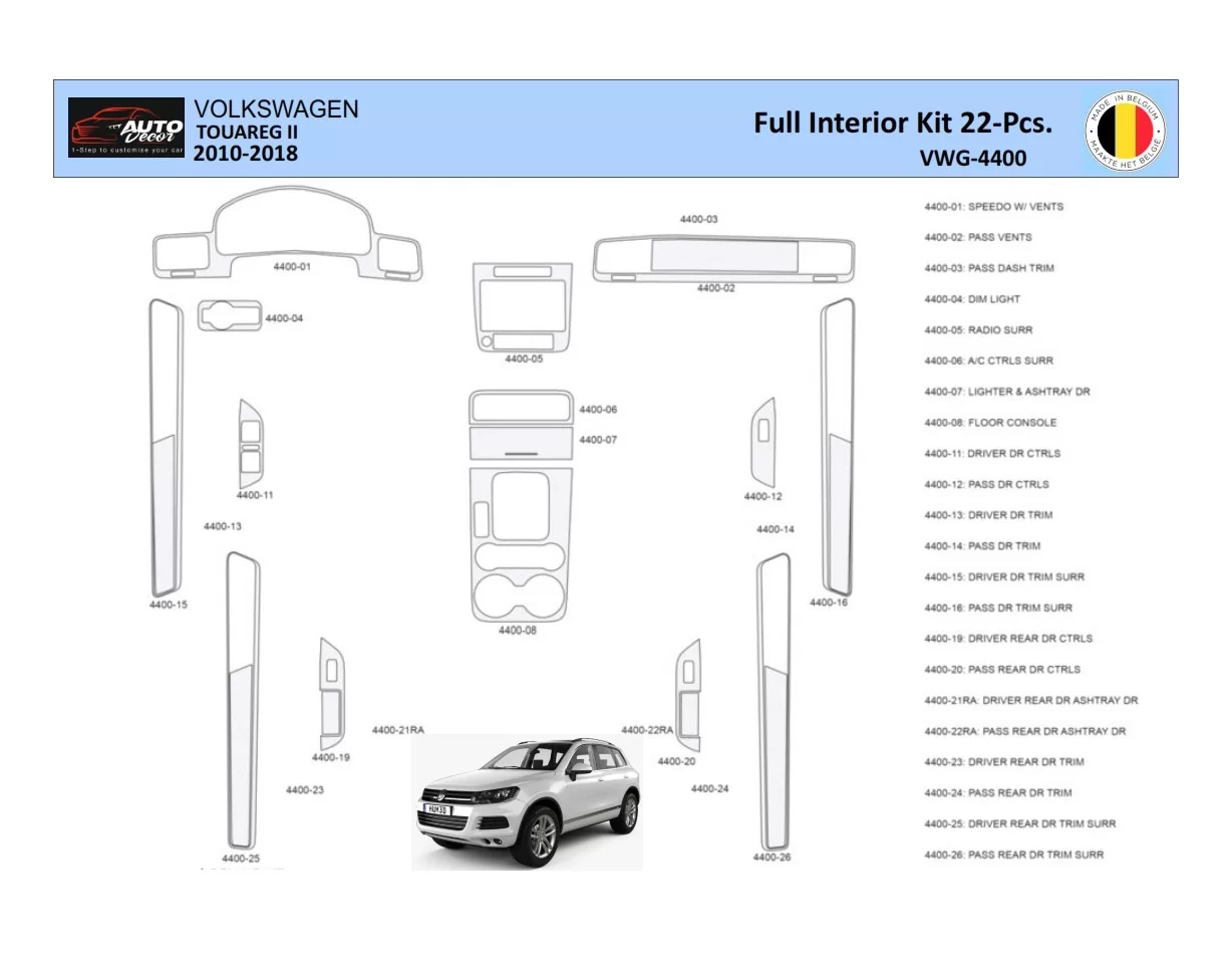 Volkswagen Touareg II 2010-2018 Interior WHZ Dashboard trim kit 22 Parts - 1 - Interior Dash Trim Kit