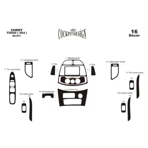 Chery Tiggo 4x4 09.2007 3D Interior Dashboard Trim Kit Dash Trim Dekor 16-Parts